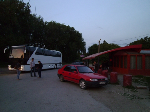 Bus outside roadhouse
