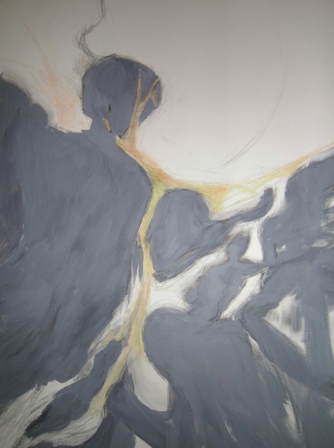 Dislocation, painting in progress by M.K. Hajdin